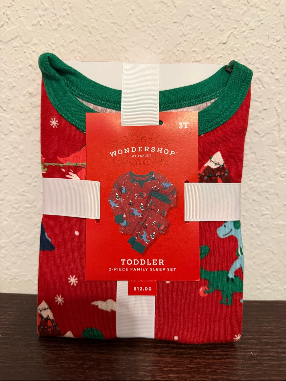 Wondershop Red and Green Toddler Pajama Set with Dinosaur Print